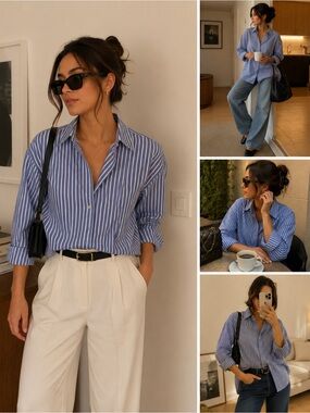 Jones New York Blue and White Striped Shirt